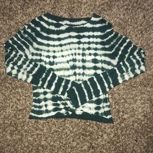 PINK Green and white front knot crop top